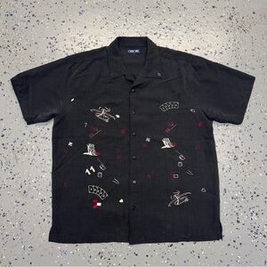 Y2K 2000s Cherokee Cards Grunge Button Shirt XXL Black